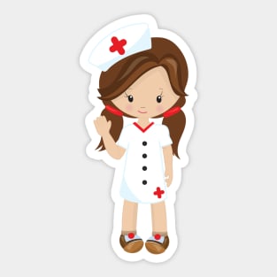 Nurse, Medicine, Doctor, Cute Girl, Brown Hair Sticker